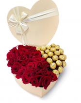 HEART SHAPED Boxed Roses with Ferrero Rocher 