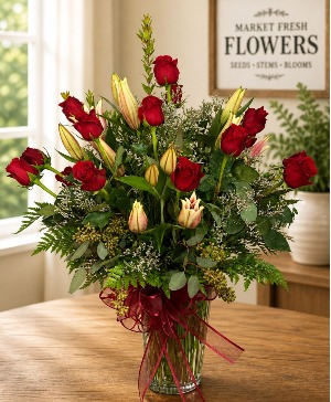 Roses and Grace Vase of Flowers