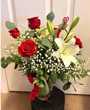 Roses and Lilies Vase Arrangement 