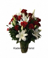 Roses and Lilies Vased all around arrangement