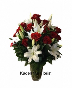 Roses and Lilies Vased all around arrangement