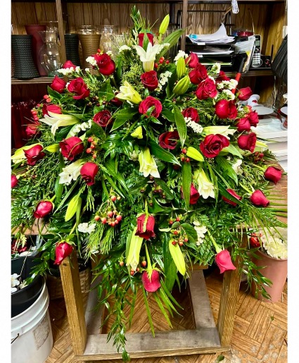 Roses and Lillie’s Casket Spray  Casket spray 