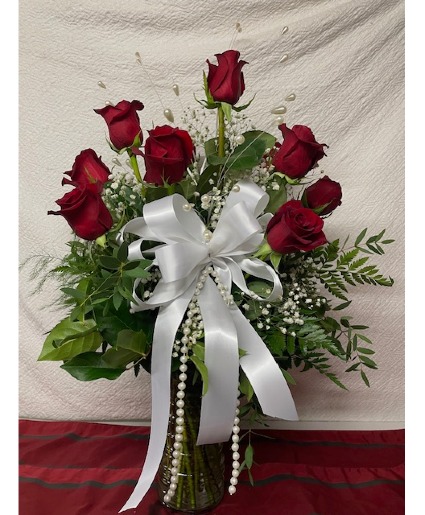 Roses and Pearls dozen red roses with pearl accents in Lincoln, RI