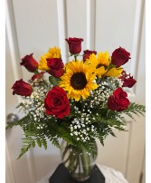 Roses  and Sunflowers  Vase arrangement 