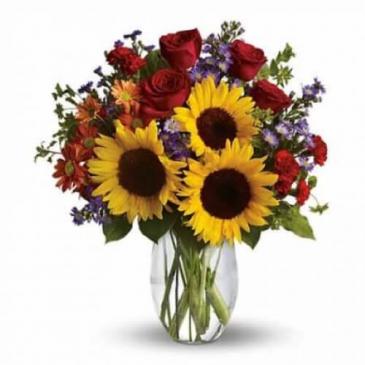 Roses and Sunflowers  Vase arrangements  in Edmonton, AB | PETALS ON THE TRAIL