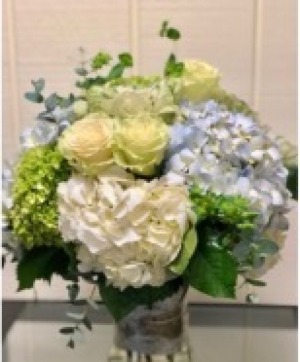 Roses & Hydrangeas  Clear Gathering Vase