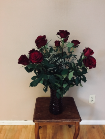 dz red roses in red glass vase 40 cm roses red 