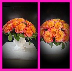 Fall Rose's  ROSES IN CERAMIC URN