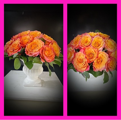 Fall Rose's  ROSES IN CERAMIC URN