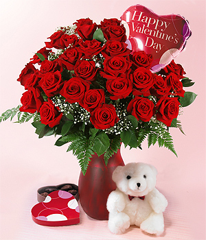 Roses, Teddy Bear & Chocolates 