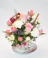 Rosey little teacup Mixed arrangement