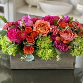 (orange, green & fuchsia wood box) 