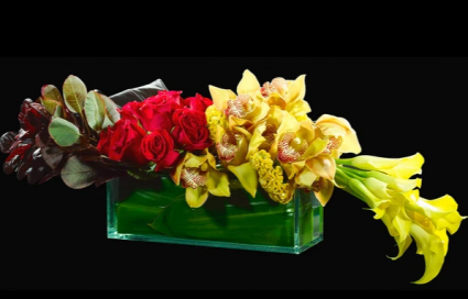 (yellow orchids & calla rectangular) 