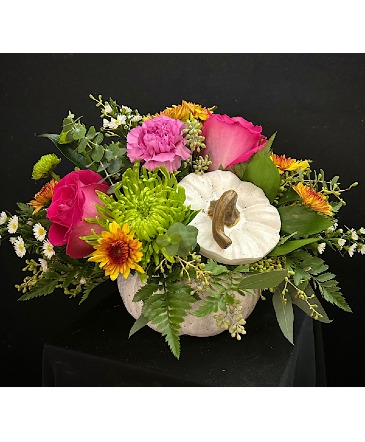 Roslyn White Ceramic Pumpkin in Ballwin, MO | ZENGEL FLOWERS AND GIFTS