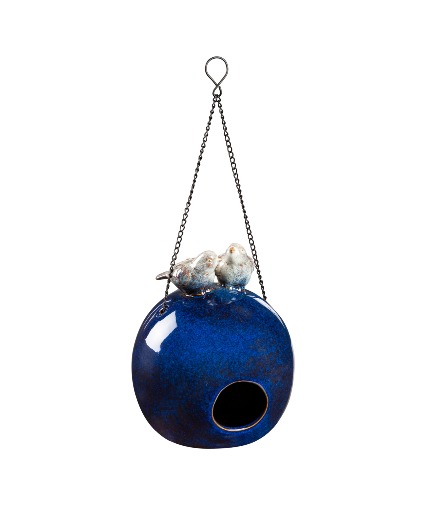Round Cermaic Birdhouse with Bird Duo 
