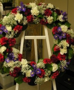 Round fresh flower wreath Funeral flowers