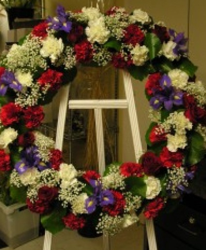 Round fresh flower wreath Funeral flowers
