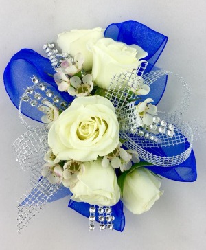 Royal Blue & White Corsage 
