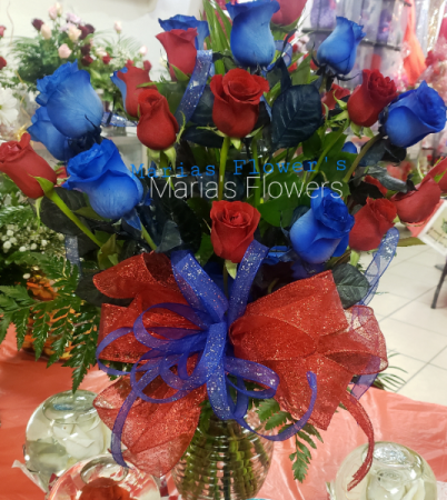 Royal Red 12 Royal Blue & 12 Red Roses