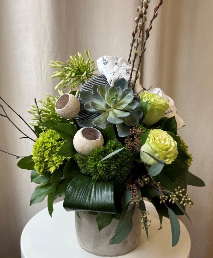 Rugged Baby Boy  Stone Vase Floral Arrangement 