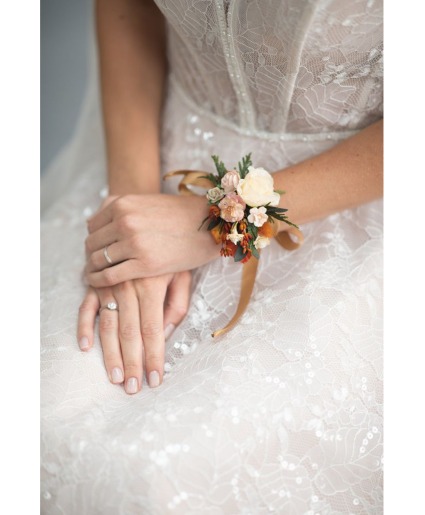 Rust Orange Blush and White Wrist Corsage