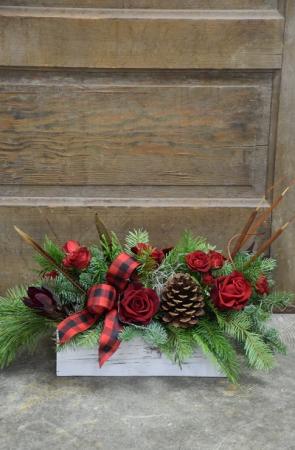 Rustic Christmas  Wood Box Centerpiece