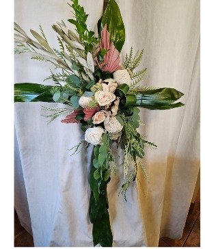 Rustic Pink Cross  Sympathy Arrangement 
