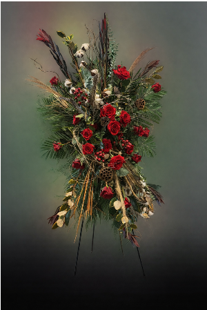 Rustic Red Rose Cotton Spray Standing Spray