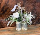 RUSTIC STYLE TIN  SILK FLORAL ARRANGEMENT 