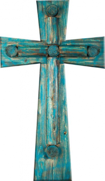 RUSTIC WOOD WALL CROSS TURQUOISE 