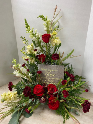 S100 - Memorial Stone with Roses Arrangement