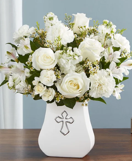 Sacred Blessing White Ceramic Cross Keepsake Vase