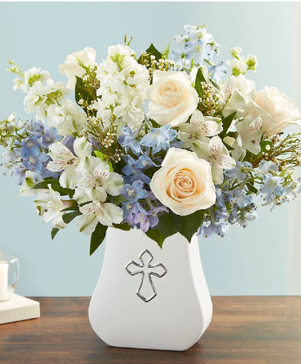 Sacred Blessings Blue Ceramic Cross Keepsake Vase