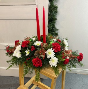 Santa Baby Center 2 Candles Flower Arrangement