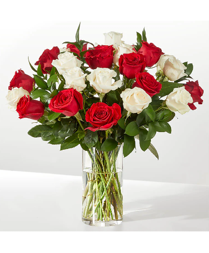 red and white roses Flower Arrangement