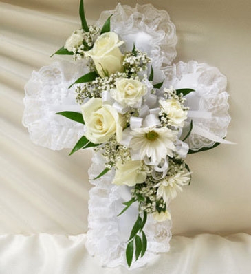 Satin Cross Casket Pillow- White Sympathy/Funeral