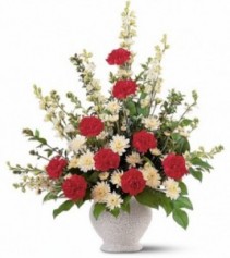 TRIBUTE ARRANGEMENT OF RED AND WHITE (S)   FLOWERS