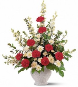 TRIBUTE ARRANGEMENT OF RED AND WHITE (S)   FLOWERS