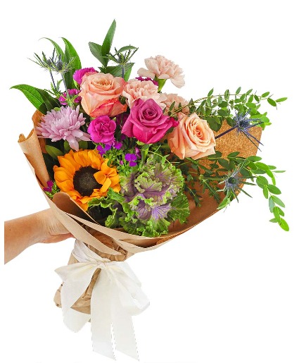 Seasonal Selection Wrapped Bouquet Flower Arrangement