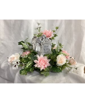 Sentimental Pink Silk Flowers with plaque