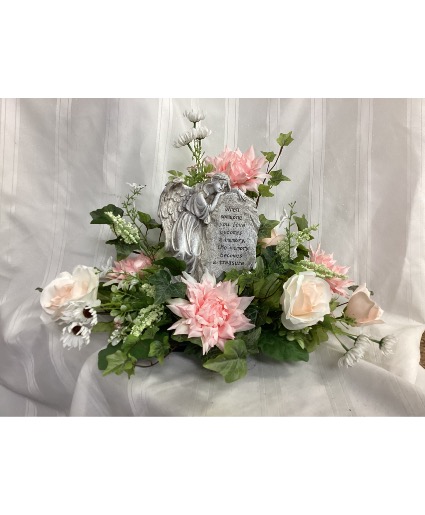 Sentimental Pink Silk Flowers with plaque