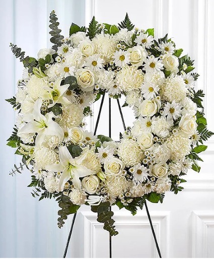Serene Blessing Standing Wreath - White Standing Sprays & Wreaths