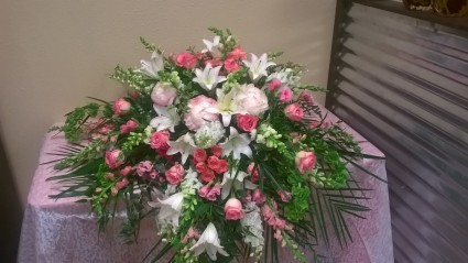 Serene Pink & White Casket Spray