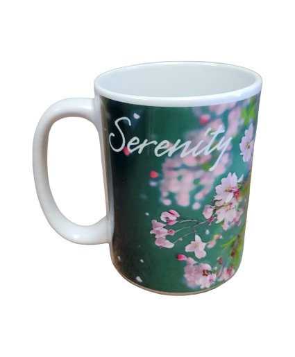 Serenity and cherry blossoms 15 ounce mug