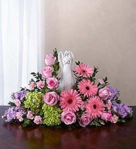 Serenity Angel Arrangement Pink and Purple sympathy flowers