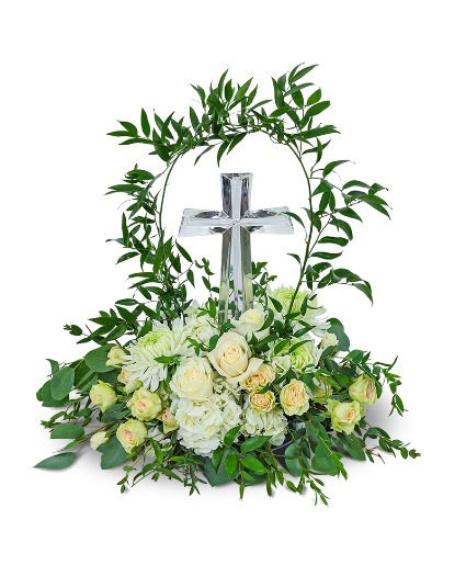 Shelter My Love with Crystal Cross Keepsake Sympathy Arrangement