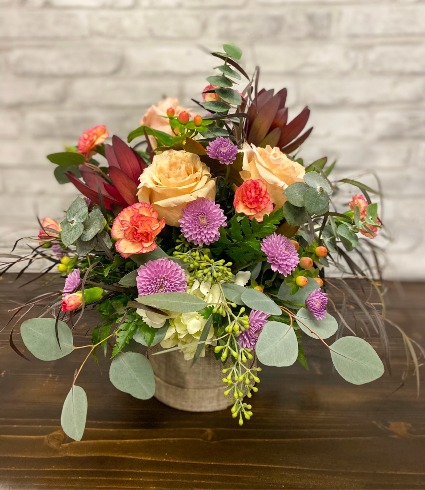 Shimmering Harvest Hatbox Arrangement