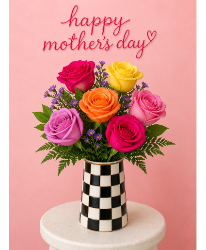 Short checkered rose arrangement ( not branded)  