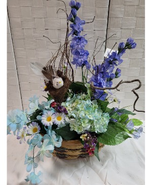 Silk basket centerpiece  Silk