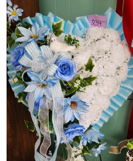 Silk Blue Haven Heart Standing Spray